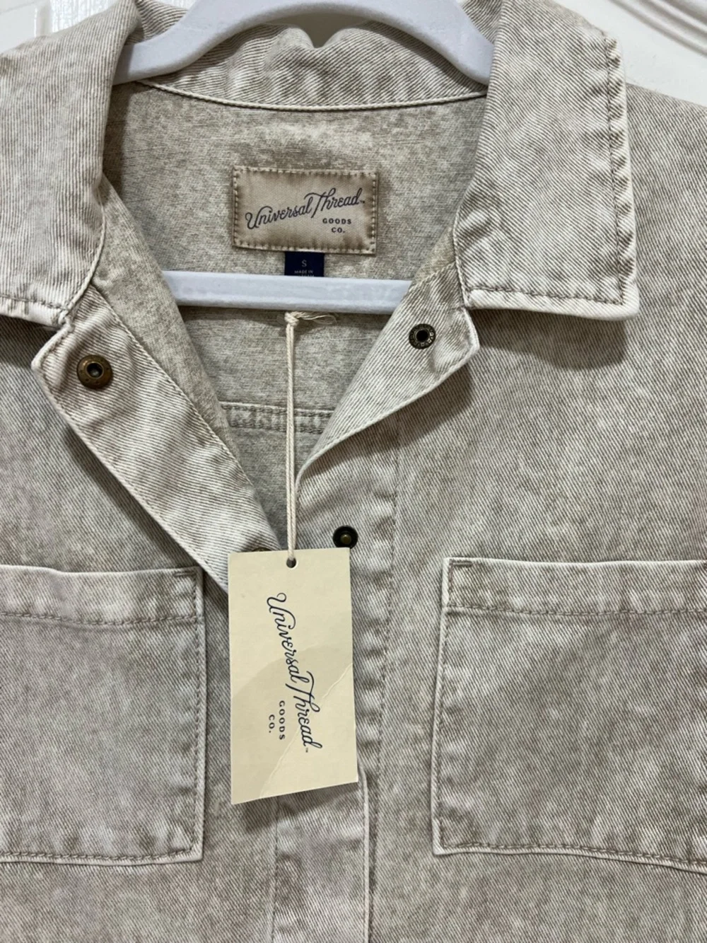 Sandwashed Beige Button-Down Shacket Jacket NWT